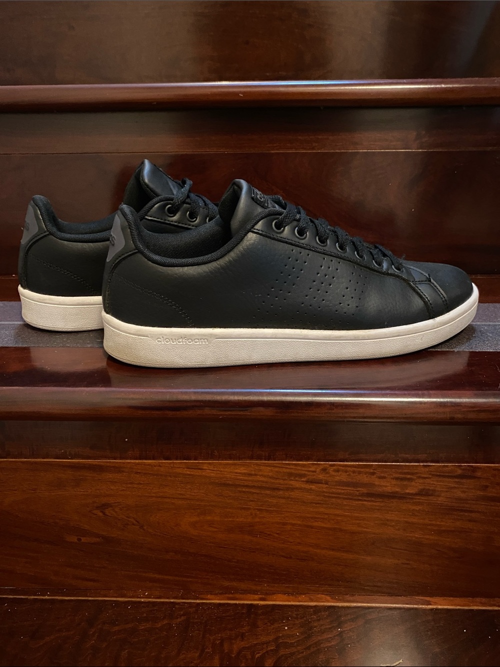 Men's Adidas Black Leather Low-Top Sneakers with White Sole
